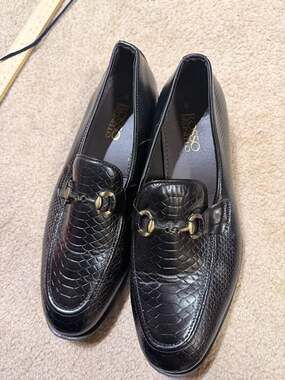 Rosso Brunello Black Embossed Faux Snakeskin Horsebit Loafers Sz US 9